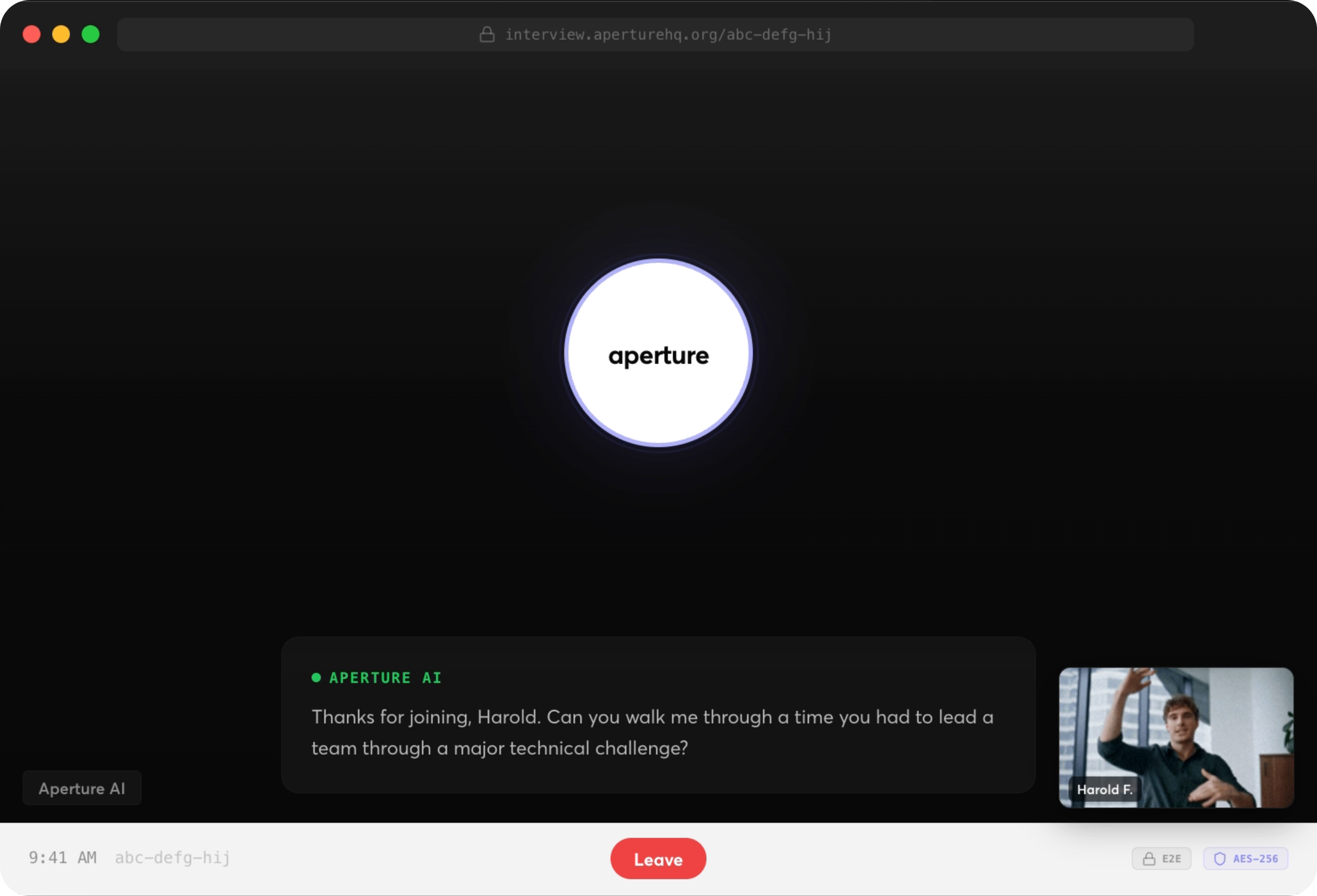 aperture interview room, a live adaptive conversation with a candidate