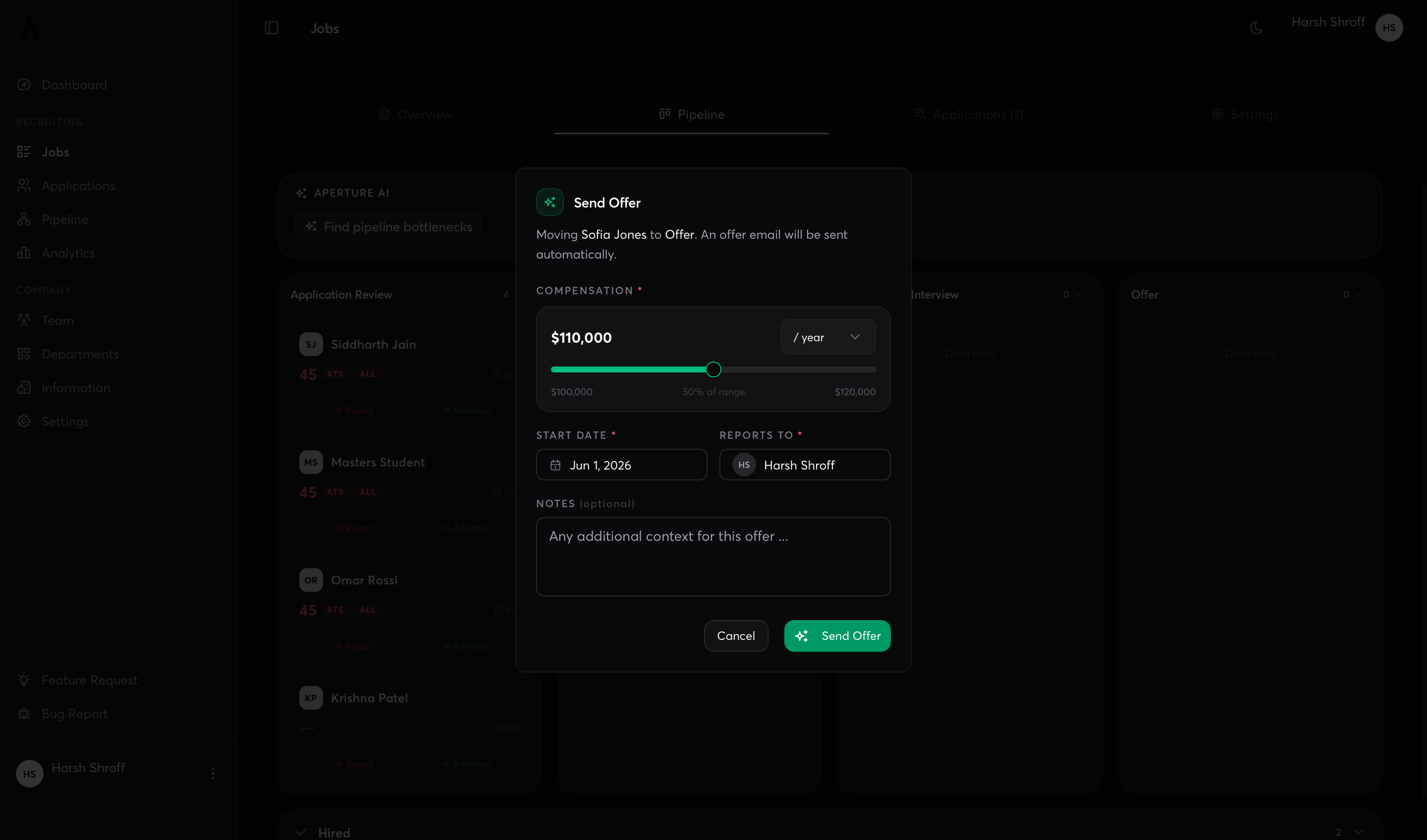 aperture send-offer flow